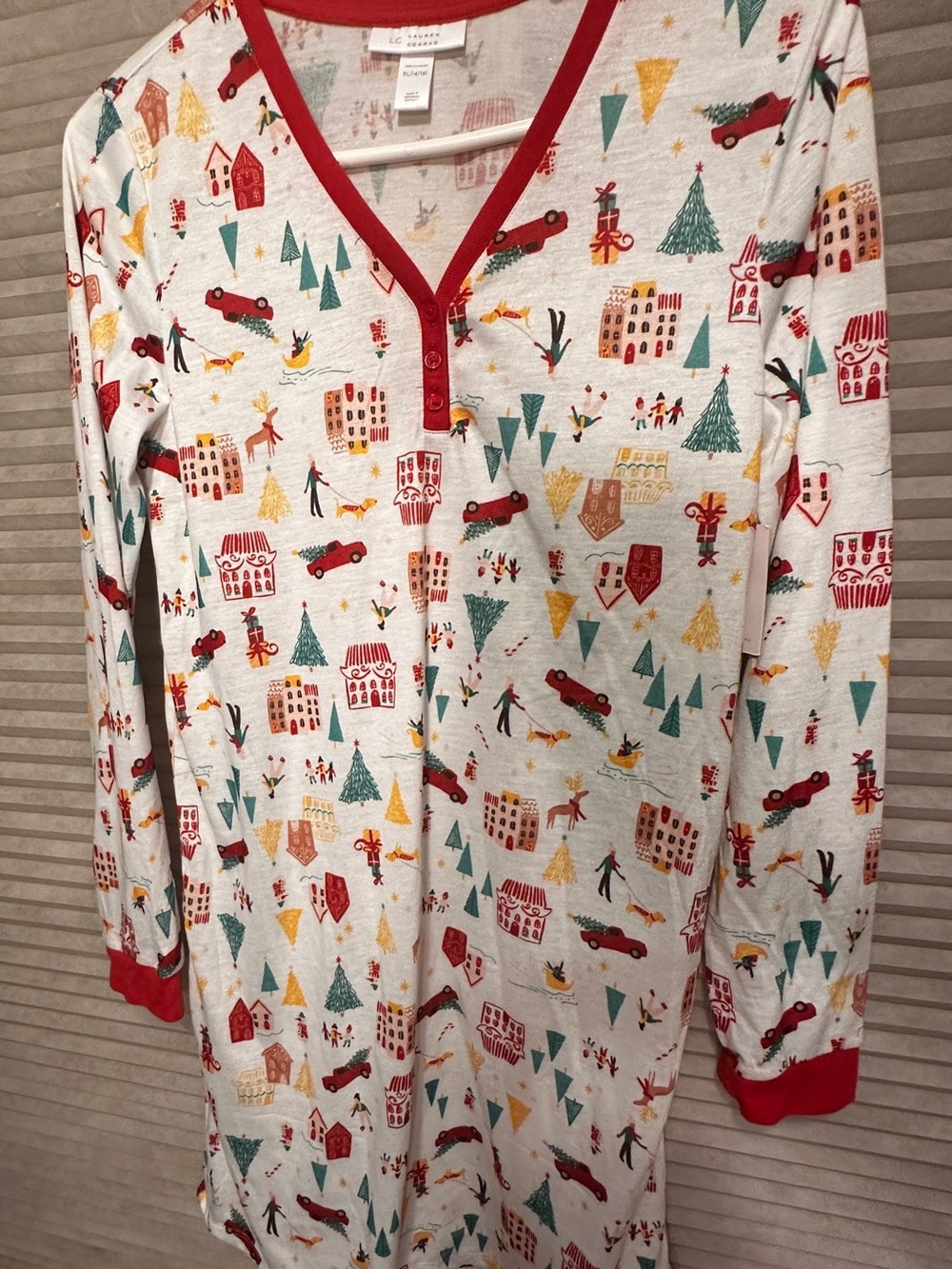 Kids Holiday Village Long Sleeve Pajamas. Nightgown - Red Trim